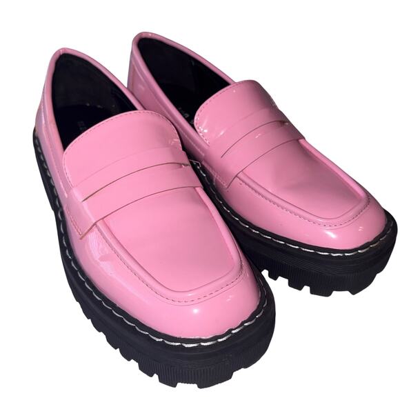 Madden Girl Shoes - Madden Girl Pink Platform Chunky Penny Loafer Lug Sole Glossy Y2k Preppy 7.5